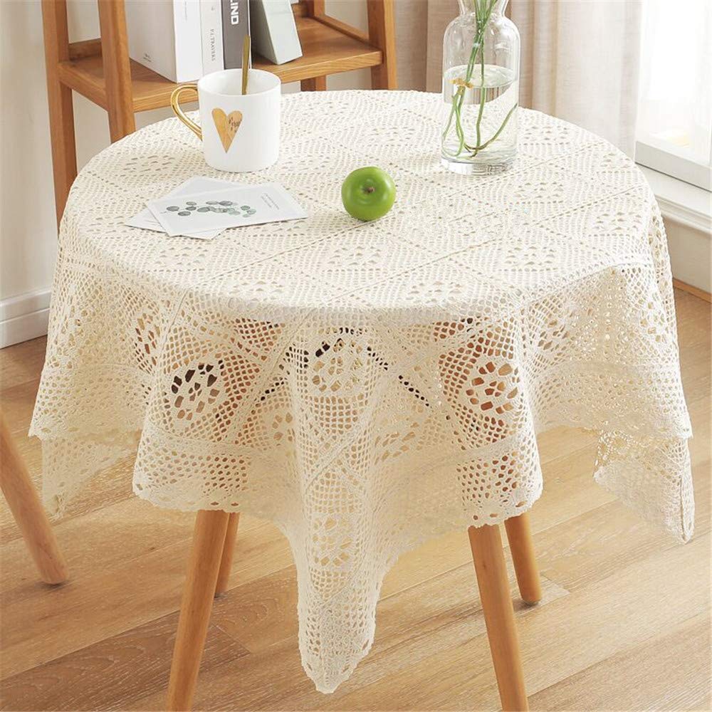 BMIDRUT Vintage vierkante gehaakte kanten tafelkleden voor bruiloft thuis feest tafeldecoratie beige