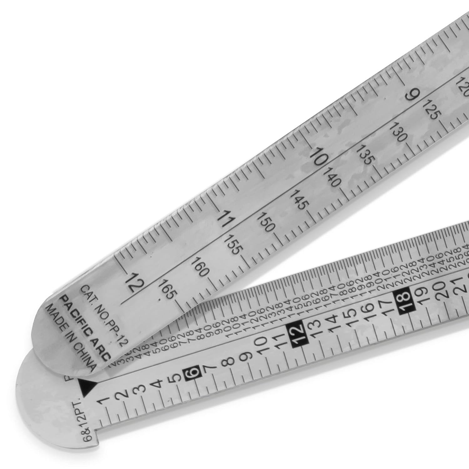 2 Pack Pacific Arc 12 inch Pica Pole Metal Ruler, with Pica, Points, Inches, and Agate Measurements, Stainless Steel Ruler for Drafting