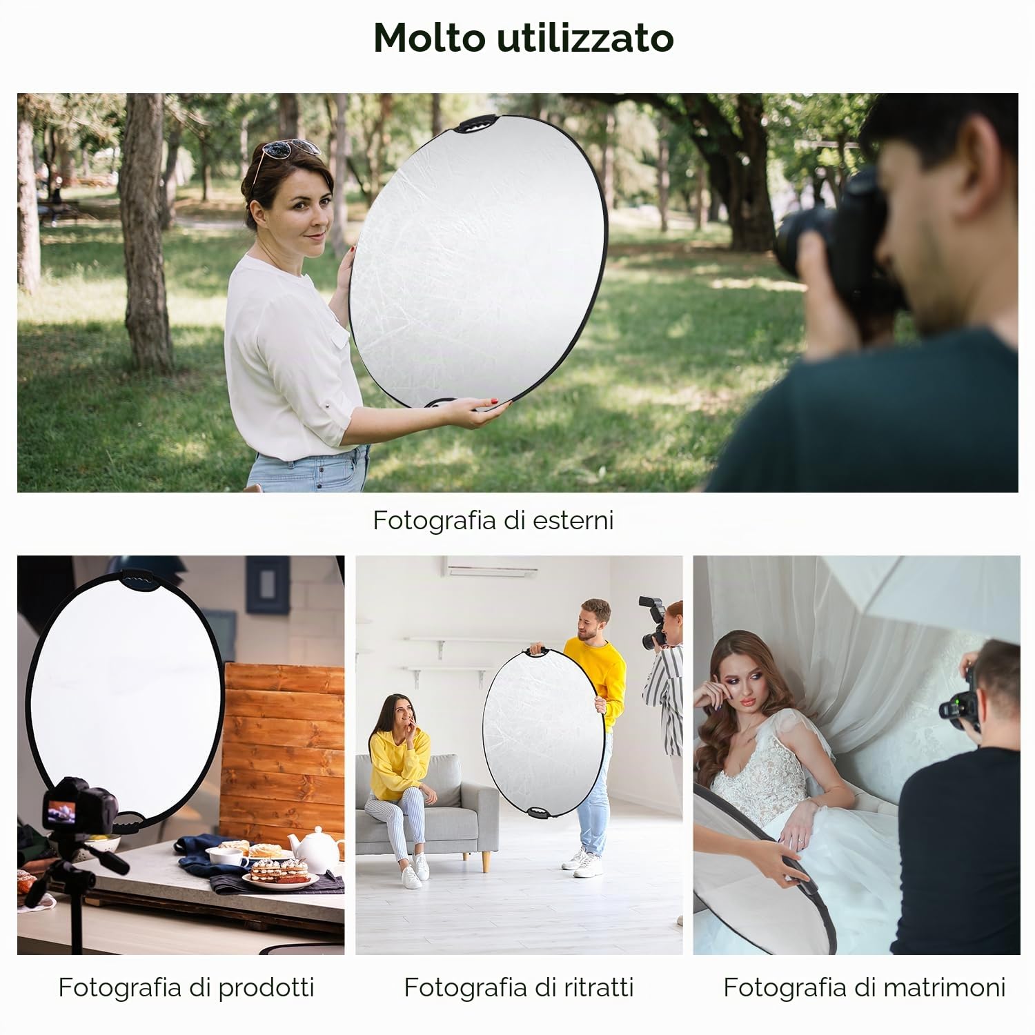 K&F CONCEPT Riflettore per Luce 32" (80cm) 5-in-1 Diffusore Fotografico Pieghevole Portatile con Impugnature per Studio e Illuminazione Esterna Oro Argento Bianco Nero Traslucido