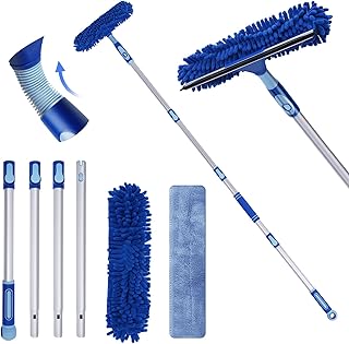 LOMIDA Professional Window Squeegee Kit - 62" Lightweight Aluminum Pole, 2 in 1 Rotatable Window Cleaning Tool Kit with Extension Pole Cleaning with Bendable Head for Car/Shower/High Windows