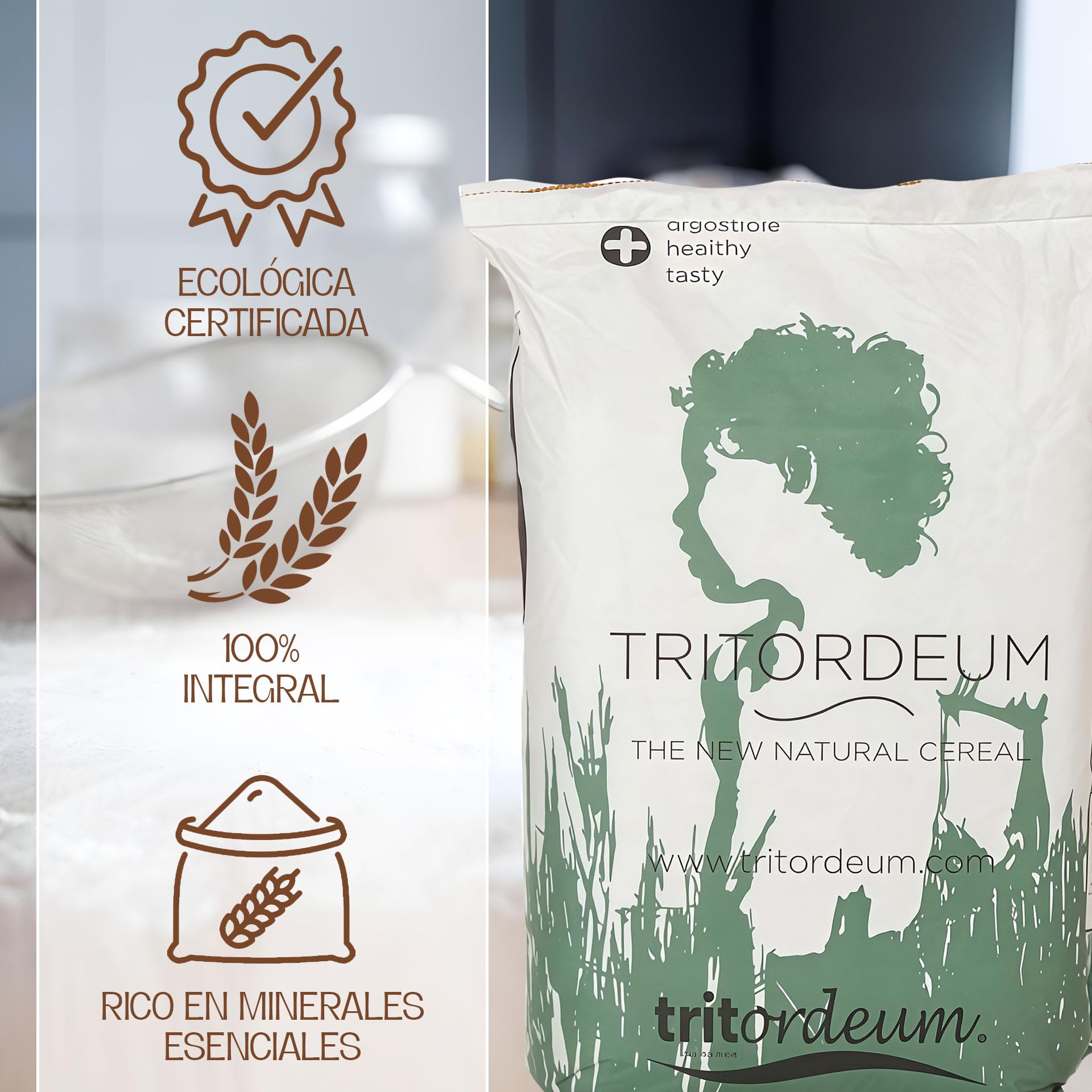 Harina de Tritordeum Ecológica Integral | Combinación de Trigo Duro y Cebada Salvaje | |Natural y Nutritiva | Ideal para Pan Artesanal saludable | Fácil de Digerir y con un Color atractivo | 25 Kg