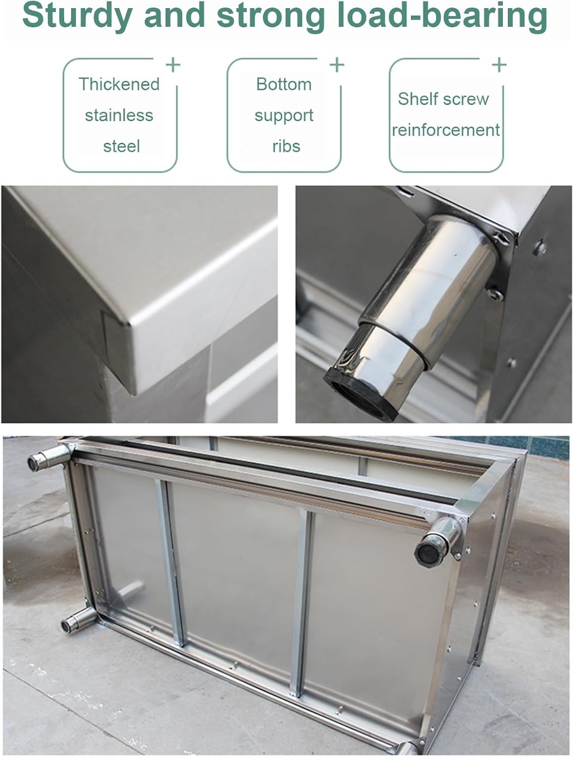 Stainless Steel Work Table Cabinet, Heavy Duty Prep with 2-Layer Commercial Kitchen for & Work, Home, Restaurant, Garage, Warehouse(39.4 * 19.7 31.5in)