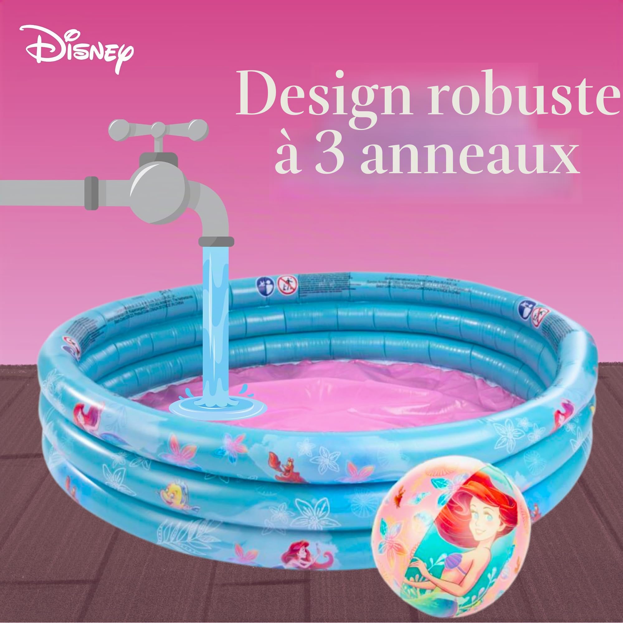 Disney Princesses Piscine Gonflable, Piscine pour Enfants Ariel Sebastian Flounder, Ronde Multicolore, 100 cm