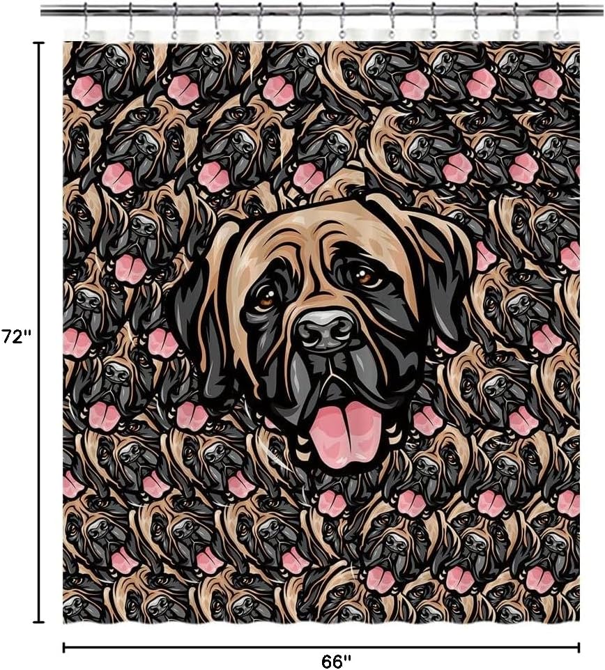 Mastiff Dogs Shower Curtain Pet's Mash Face for Kids Dog Lovers Bathroom Decor Set Waterproof Fabric with 12 Hooks 72x66 Inch