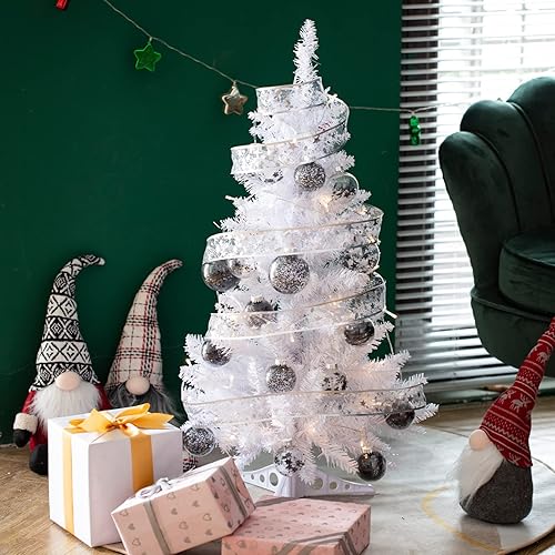 Miniatura 47 de Pequeño árbol de Navidad artificial de 4 pies para decoración de la casa de Halloween, color plateado Plata