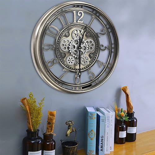 Miniatura 2 de Reloj de pared original con engranaje móvil real, moderno, industrial steampunk, reloj de pared grande para decoración de sala de estar y casa de