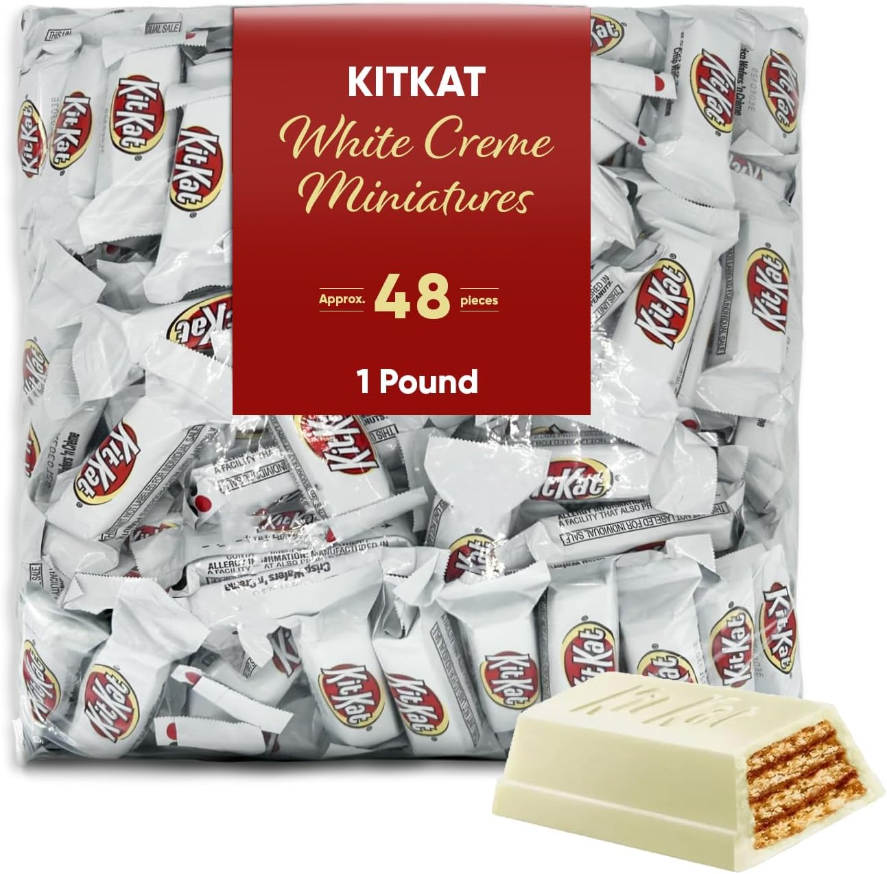 White Cream Crisp Wafers Bars Snack Size 1 Pound approx 48 pieces - White Creme and Wafer Candy Bars Individually Wrapped - Perfect fot Birthday, Anniversary, New Baby or Wedding Party