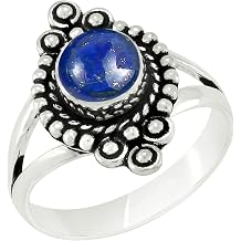 Round Shape Natural Gemstone Vintage Style Handmade Rings for Women - 925 Silver Overlay Handmade Birthstone Ring Jewelry Gift for Her Mom Wife Sister