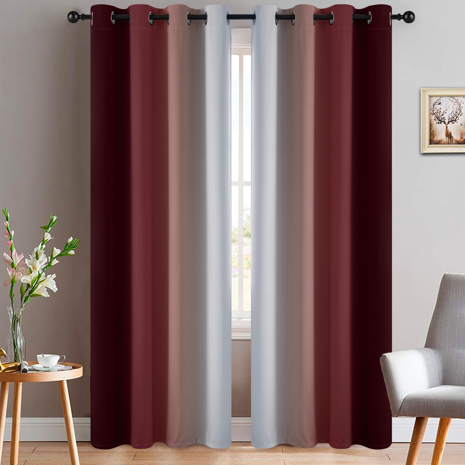 Yakamok Ombre Curtains Red and Greyish White for Living Room,52Wx84L โ image 1