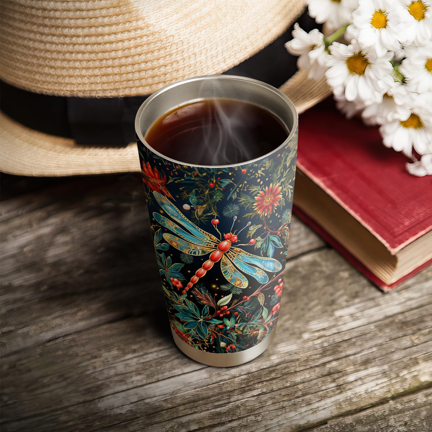 Amazon.com: ORCAE 20oz Retro Vintage Flower Dragonfly