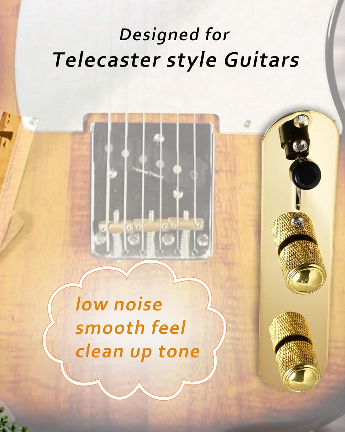 Fully Loaded Guitar Control Plate, Prewired 3-way Blade Switch Large Potentiometers Orange Capacitor, Knurled Volume Tone Controls System Fit for Guitars with Single Coil Pickups, Gold