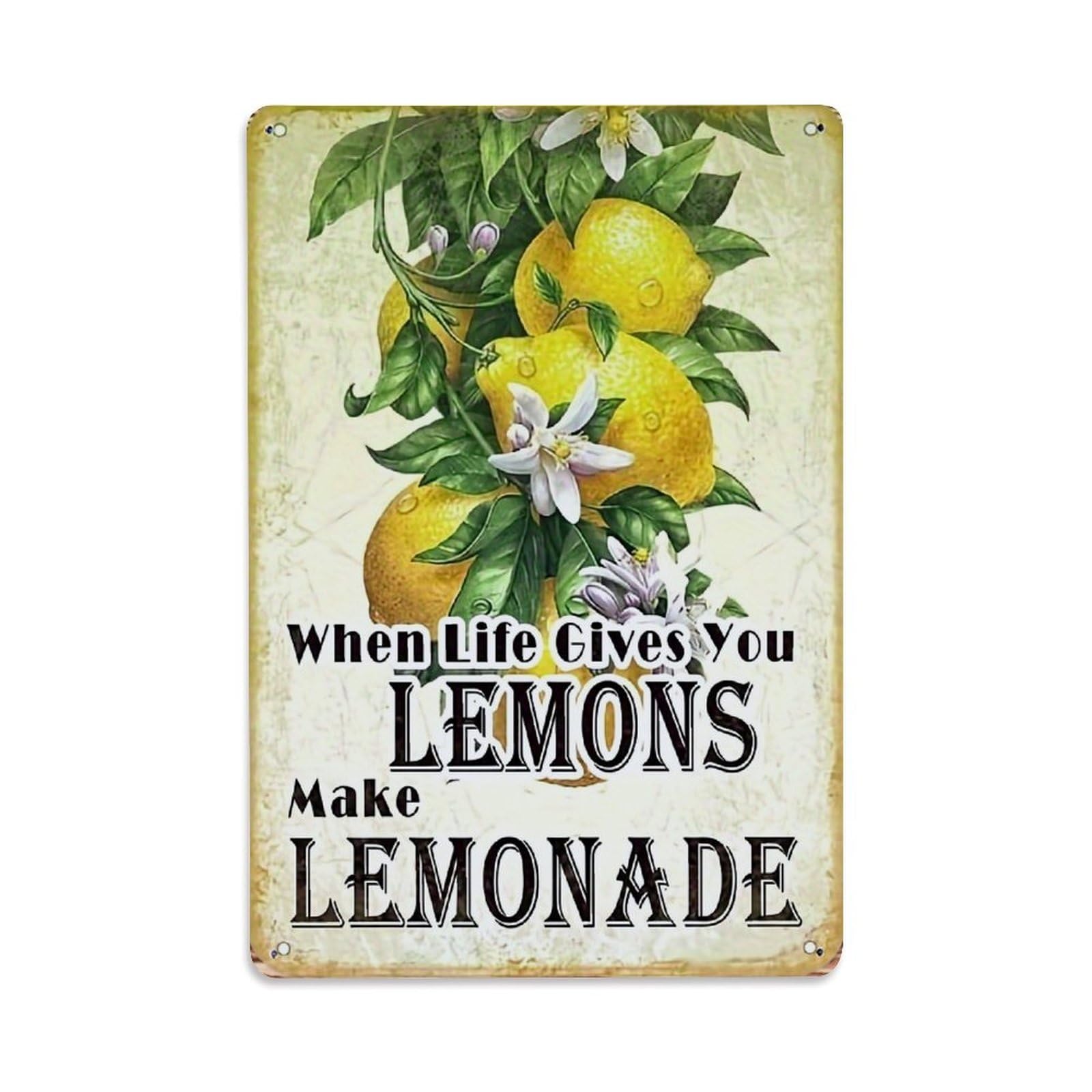 Lemon Tree Flowers Leaves Text Retro Metal Tin Sign, Vintage Decor Art Poster for Bar, Home, Man Cave, Kitchen, Laundry Room Gift 8x12Inch