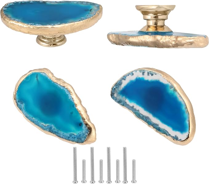 Unique Blue Agate Knobs and Pulls Set of 4,Knobs for