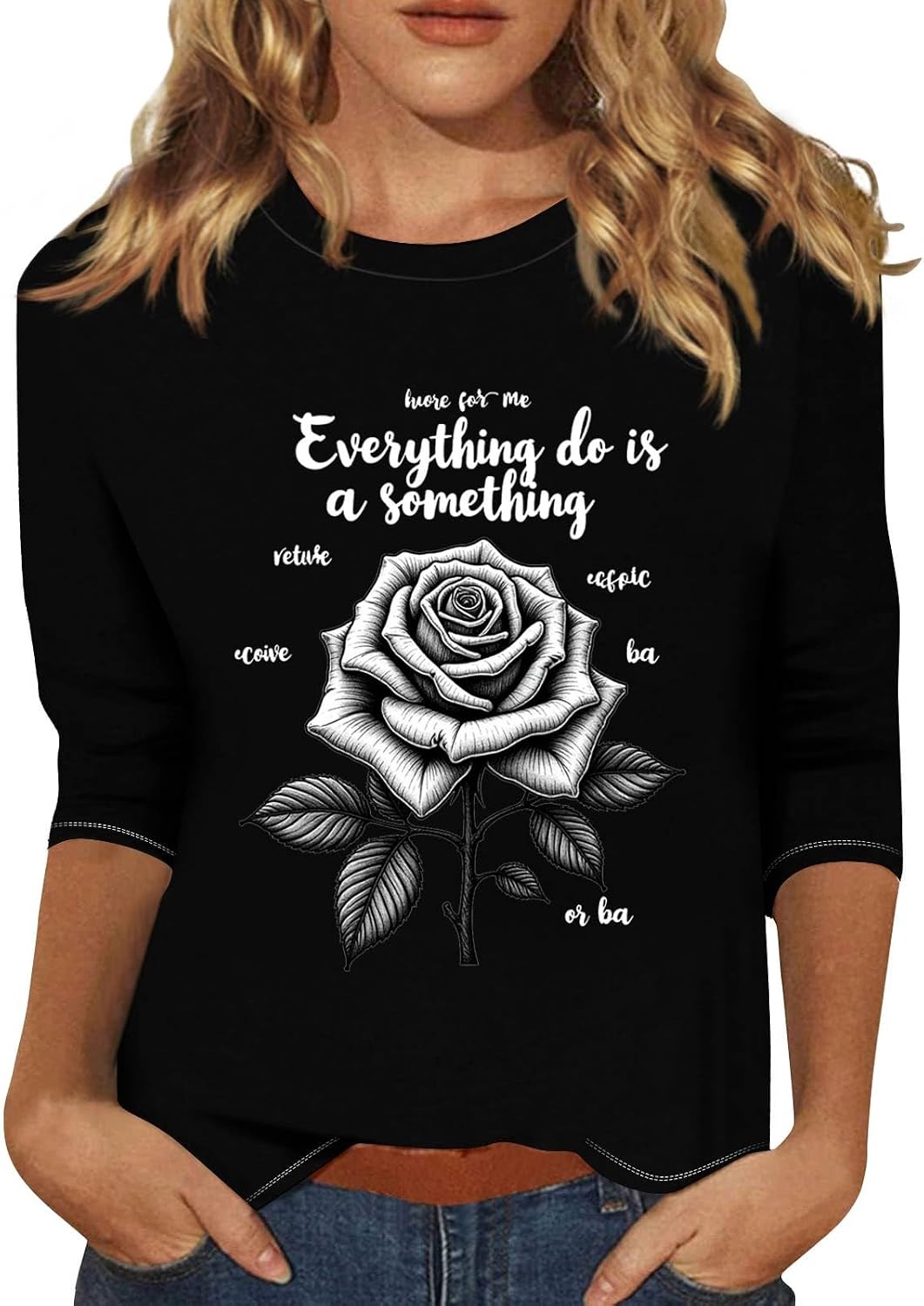 Summer Tops for Women Cute Graphic Crewneck Tee Fashion 3/4 Sleeve 2D Print Shirts Lightweight Blouses Trendy Tunic