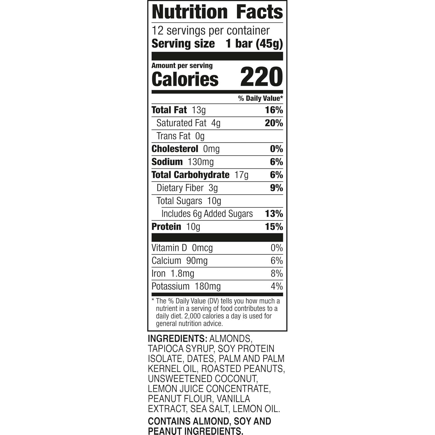 Larabar Lemon Protein Bars, Peanuts and Almonds, 10g Protein, Gluten Free, 12 Ct, 19.08 oz