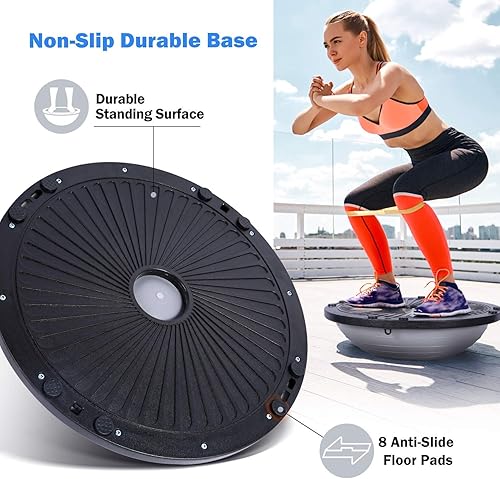 Miniatura 3 de Sportneer Entrenador de pelota de equilibrio con bandas de resistencia y bomba, media pelota de yoga inflable para entrenamiento de cuerpo completo