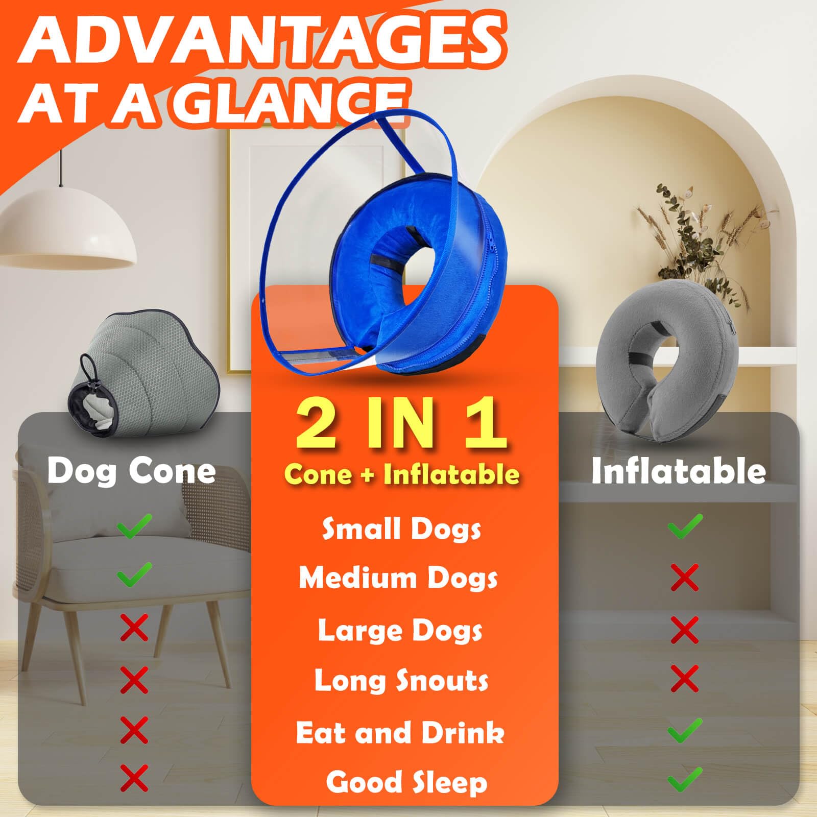 Collar inflable para perro con cubierta protectora dura, para perros medianos y grandes, funda protectora extraíble para comer y beber fácilmente, cono suave, collar de dona para perro