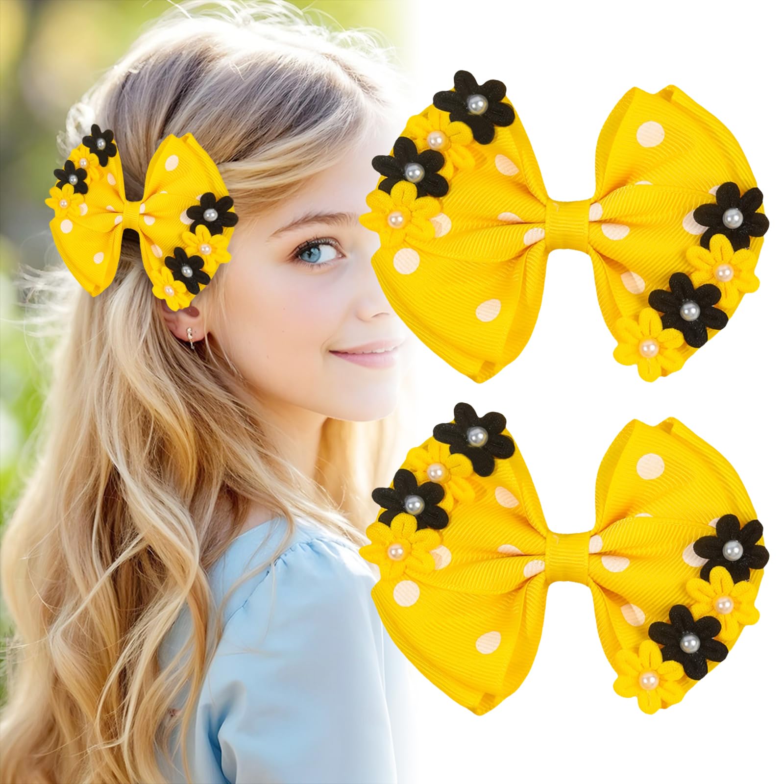 Winmany 2PCS Toddler Girl Hair Clips Baby Cute Flower Bows Hairpins Alligator Clips Hair Accessories for Girls (Yellow)