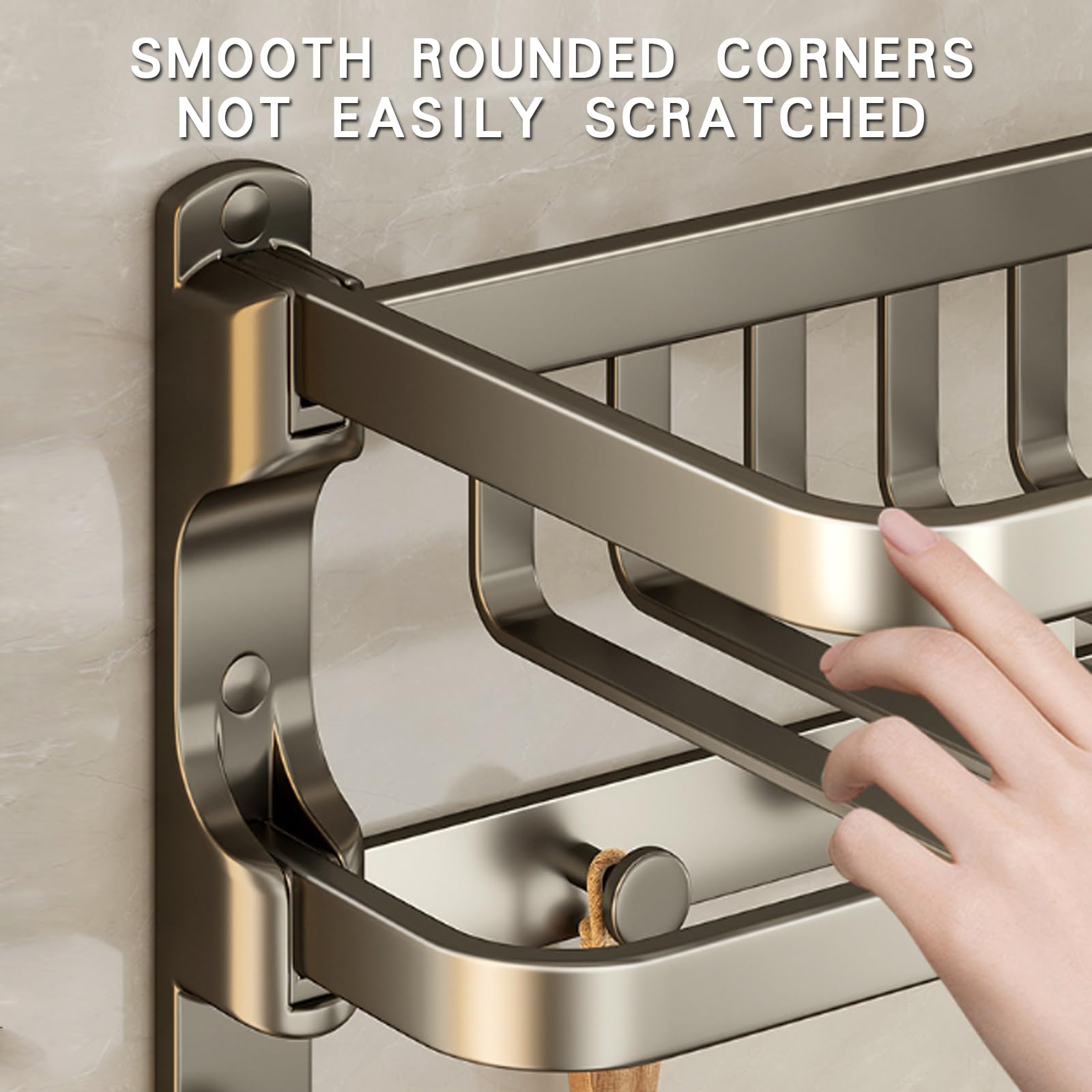 Toallero de pared de aluminio con doble barra y ganchos, autoadhesivo, para cocina y baño, 50 cm