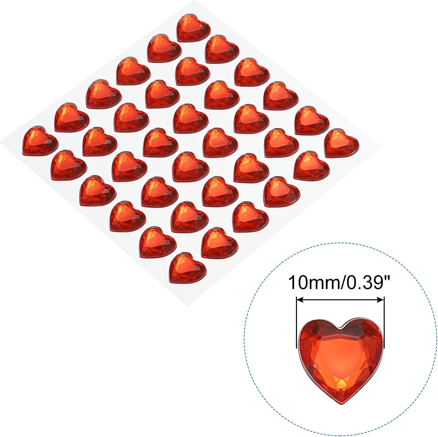 MECCANIXITY 144 Pcs Heart Rhinestone 10mm Self Adhesive Gems Stickers Jewelry Stickers for Valentine Makeup, Arts & Crafts, DIY, Jewelry Making Red image 2