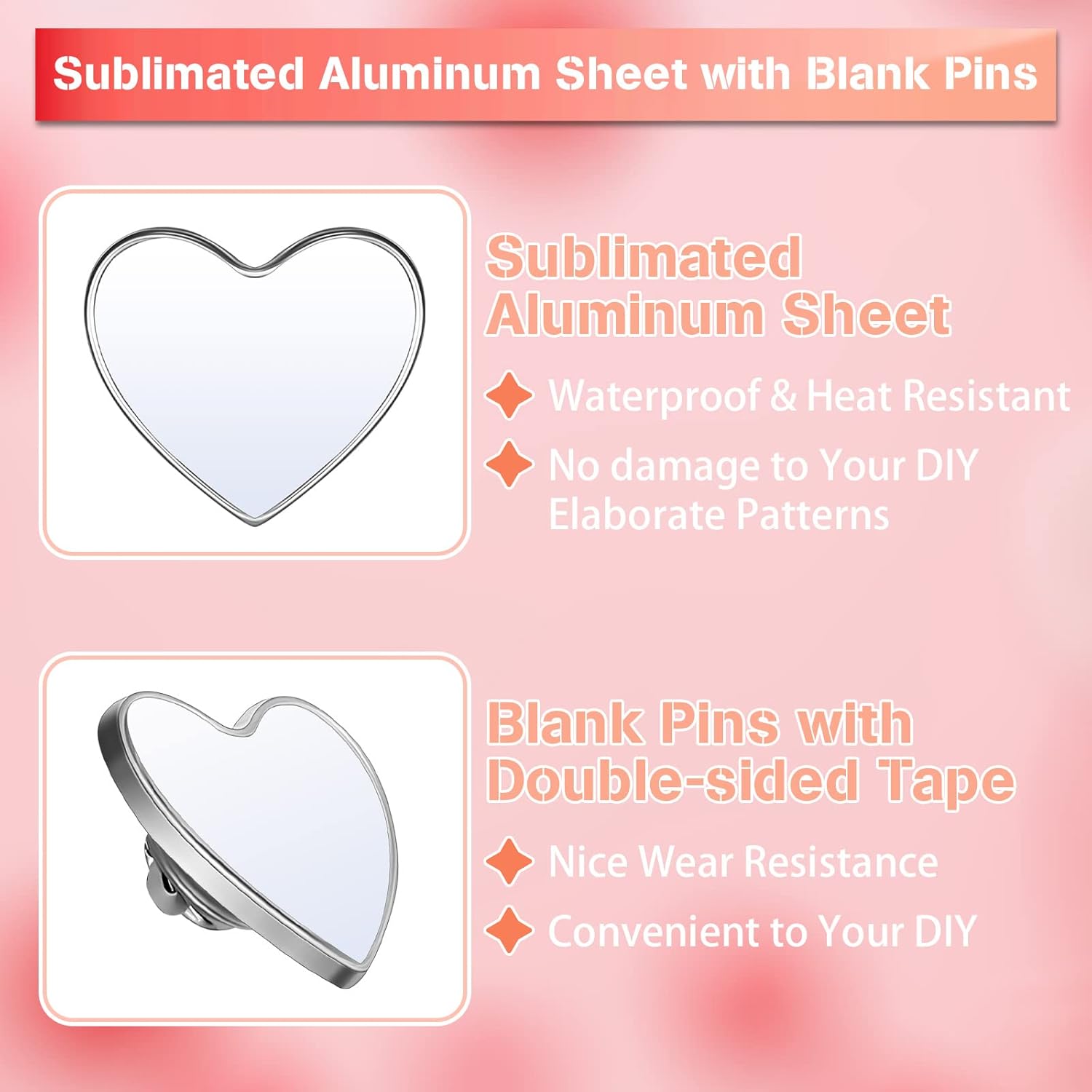 30 Pcs Heart Sublimation Blank Pins, 0.75 Inch DIY Button Badge Kit with Aluminum Inserts and Butterfly Pin Backs, Custom Name Tags for Wedding, Bridal Shower, Mother's Day