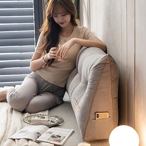 Miniatura 4 de HM&DX Almohada de lectura triangular con cuña para cabecero, almohada de respaldo de terciopelo con funda extraíble, cojín tapizado para dormitorio,