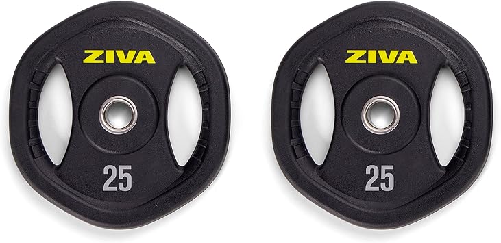 ZIVA 35lb Studio Barbell Weight Set Adjustable Home Gym Kit with Standard Rubber Urethane Plates, 5 Chrome Bar 1.18" diam & Collars | Extra Plates Not Included