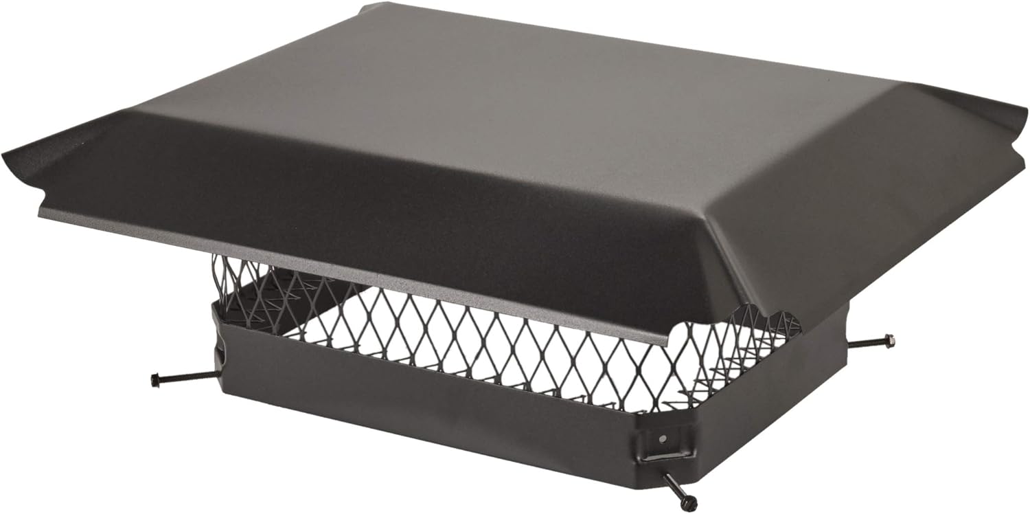 Draft King CBO1216 Bolt On Black Galvanized Steel Single Flue Chimney Cap, 12" x 16" 3/4" Mesh Black 12" x 16"