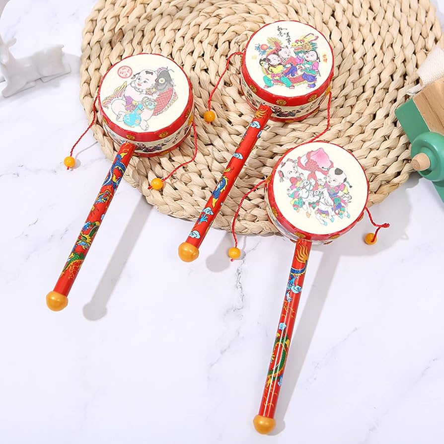 Rattle Drum - Shaker Kids Rattle,Wood Rattle Drum, Chinese Style Drum Percussion Instrument, Twist Drum For Kids Boys Girls