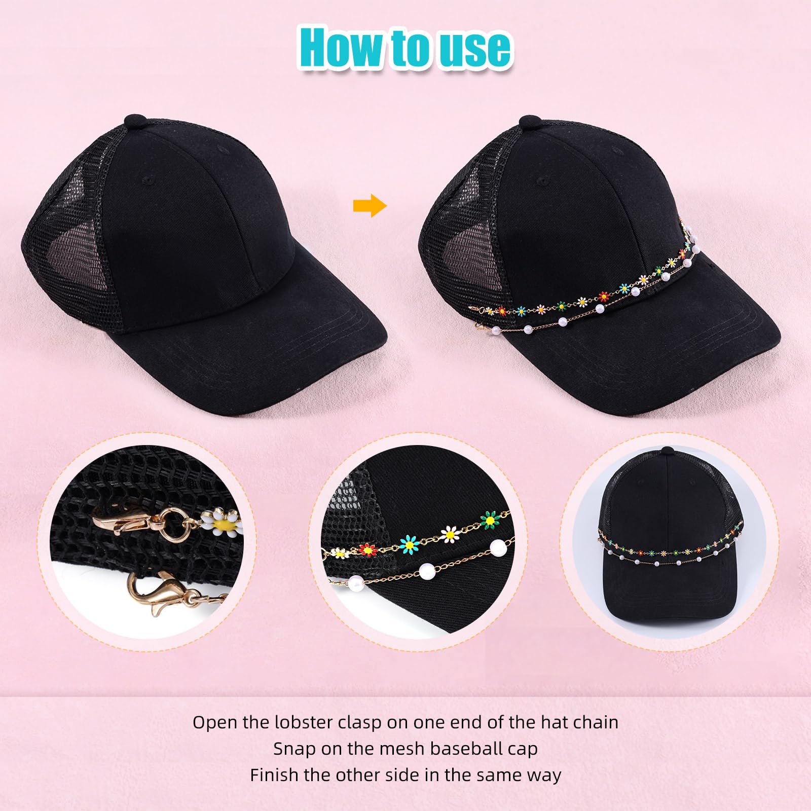 BOXOB 13-Piece Trucker Hat Chain Set - Gold & Silver Baseball Cap Brim Jewelry, Detachable DIY Accessories For Men & Women - View #2