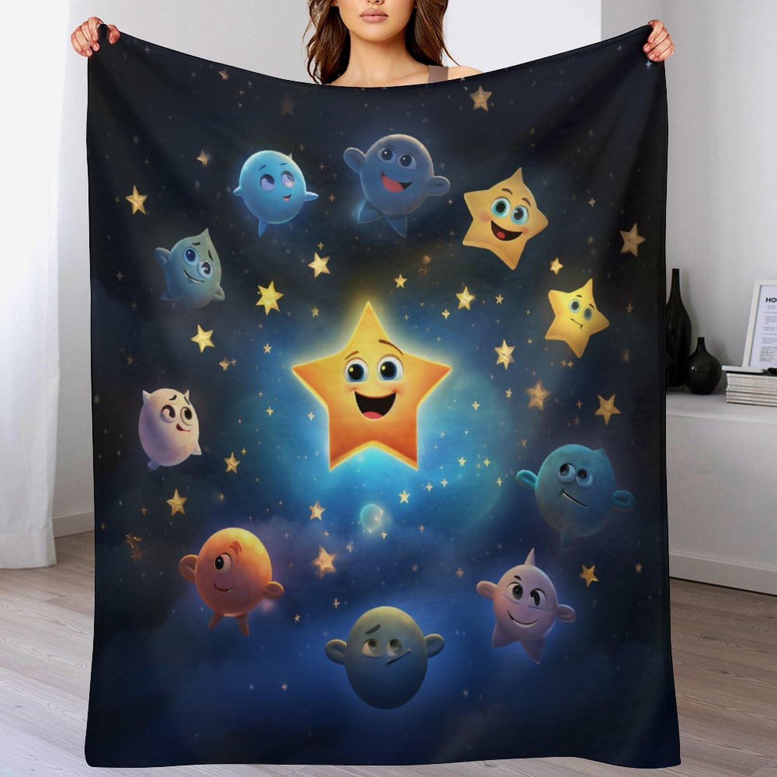 Couverture polaire étoiles moelleuse en peluche flannel pour isolation thermique