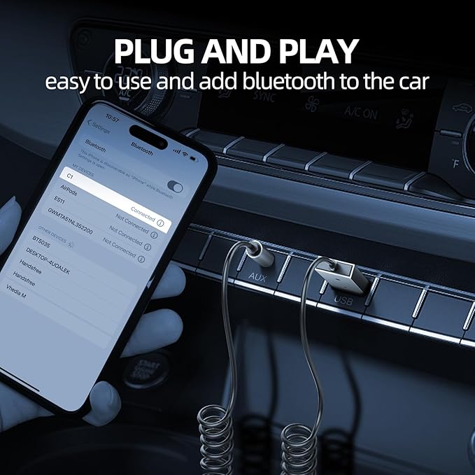 Adaptador Bluetooth 5.3 para Coche Manos Libres Receptor de Audio miniatura 4