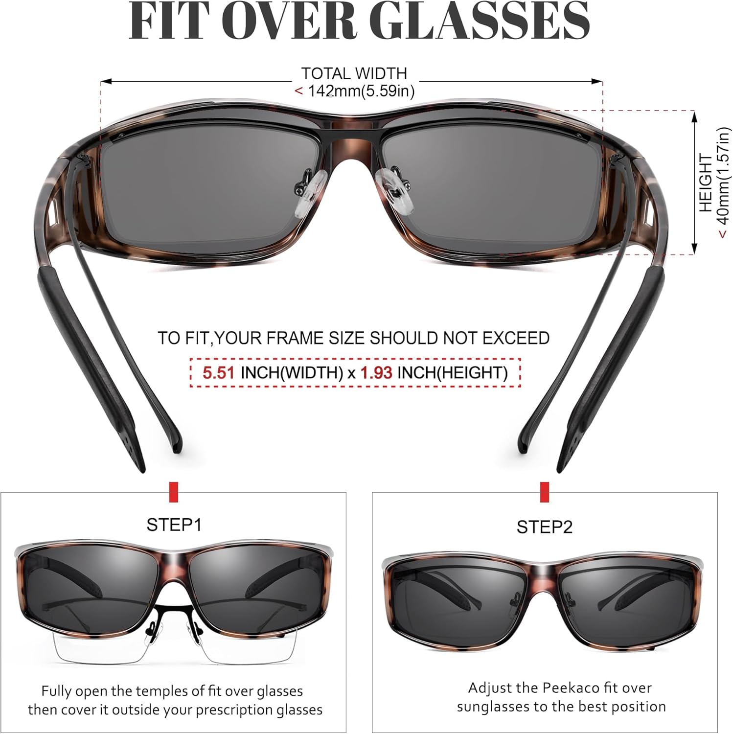 Polarized Sunglasses Fit Over Glasses for Men Women, Wrap Around Sun Glasses for Driving Fishing UV400 Protection