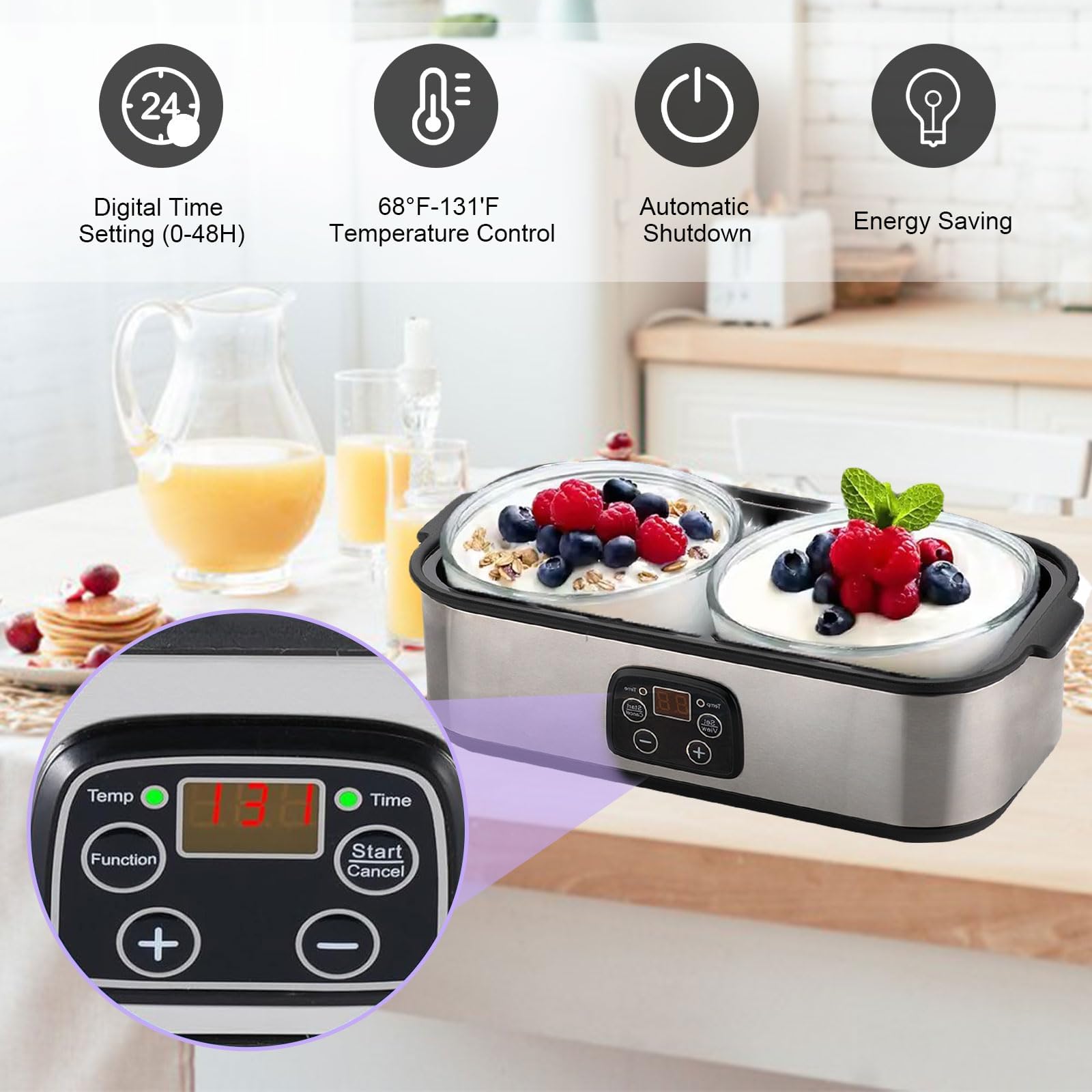 Yaourtière Électrique avec 2 Pots en Verre
