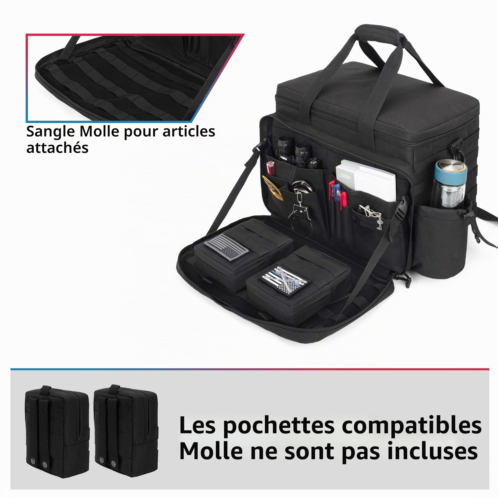 Trunab Sac Intervention Police Sac Tactique Molle Sac de Patrouille, Organisateur de Siège Avant de Voiture, Sac de Voyage Militaire avec Bandoulière Compartiment pour Laptop 15,6"