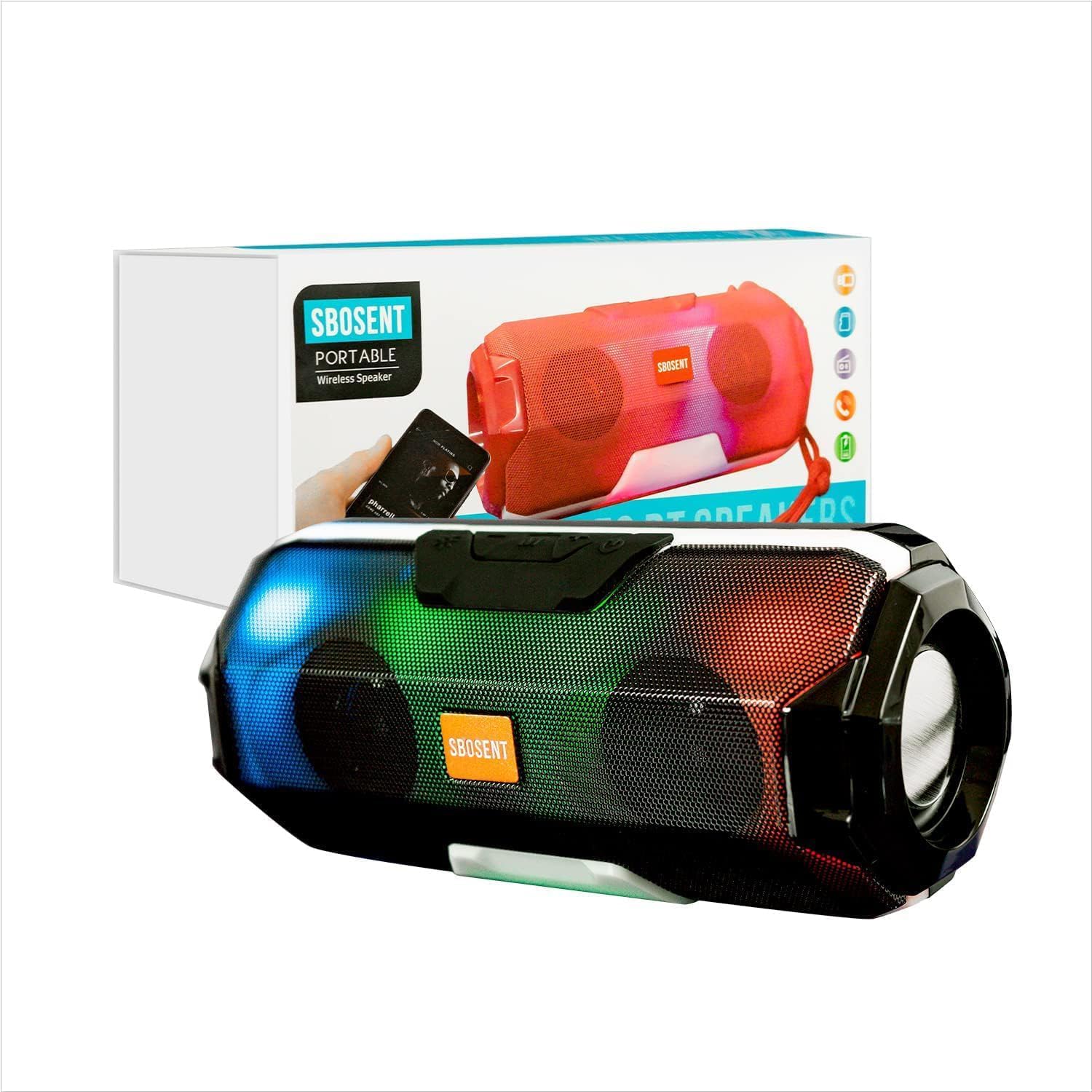 Portable Bluetooth Speakers with Light, Wireless Speaker, V5.1USB Card, Micro SD Card & FM Radio, for Outdoor, Indoor, Travel, Beach, Camping. (Black)
