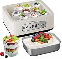 Hofenta 1.7 Quart Yogurt Maker: Stainless Steel Bowl, 9 Glass Jars, Digital Timer, Precise Temp Control, BPA-Free Family Homemade Probiotic Yogurt Machine