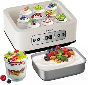1.7 quart yogurt maker with stainless steel bowl, 9 glass jars, digital timer