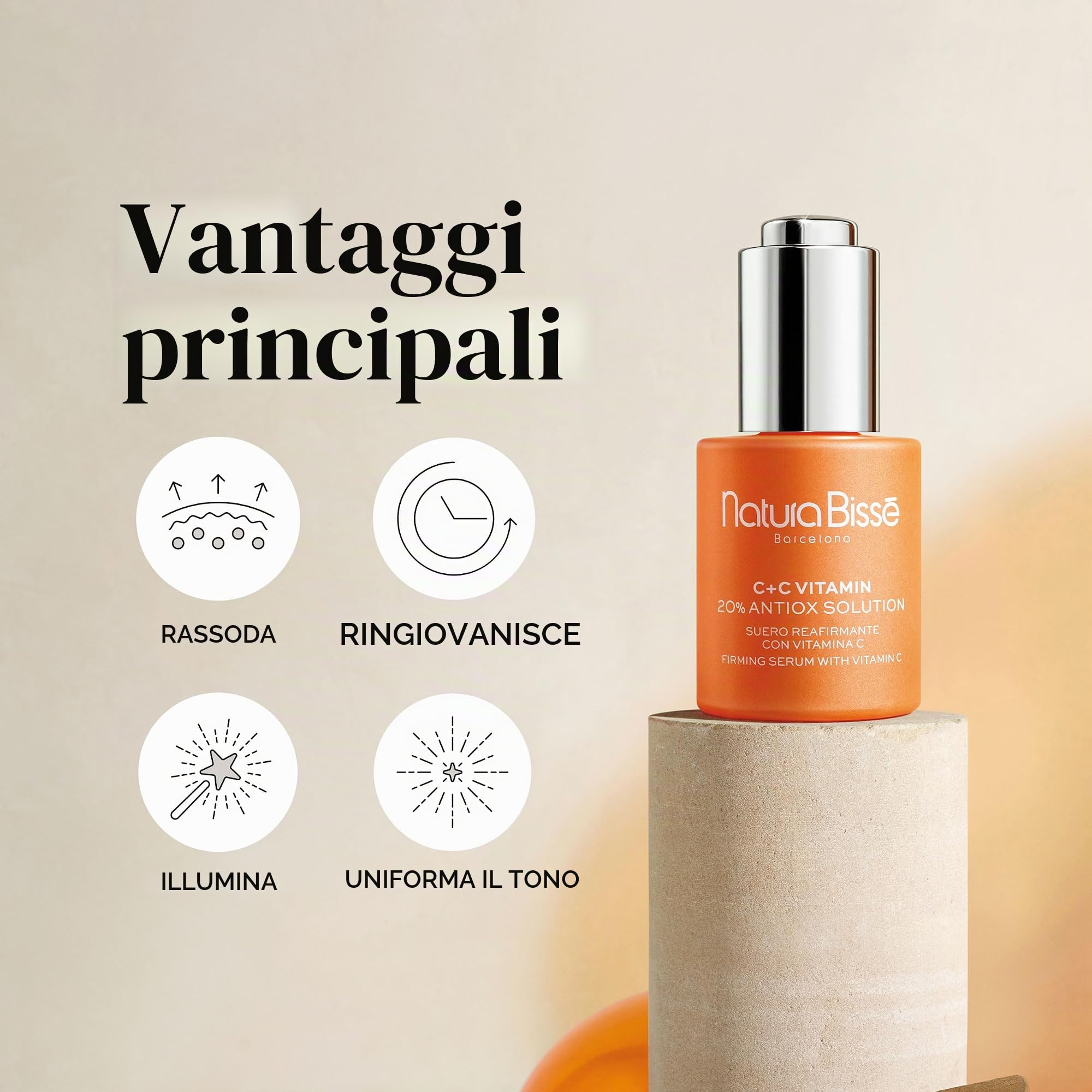 Natura Bissé C+C Vitamina 20% Antiox Solution | Siero Viso Rassodante con Vitamina C, Alfa Arbutina, Carnosina ed Estratto di Curcuma e Pino | 30 ml