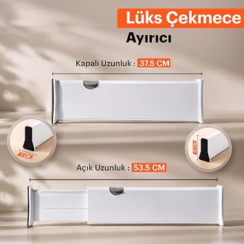 Büyük Boy Ayarlı Çekmece Ayırıcı 2'li Paket I Çekmece bölücü I Uzayabilen ayırıcı I Teleskopik raf düzenleyici I Kıyafet Çekmece Organizer I Tuvalet Masası, Dolap, Mutfak, Ofis için (2)