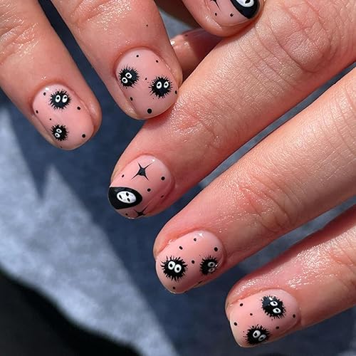 Uñas postizas a presión para Halloween, uñas postizas cuadradas cortas, color rosa, uñas acrílicas brillantes, virus diablo, uñas artificiales de