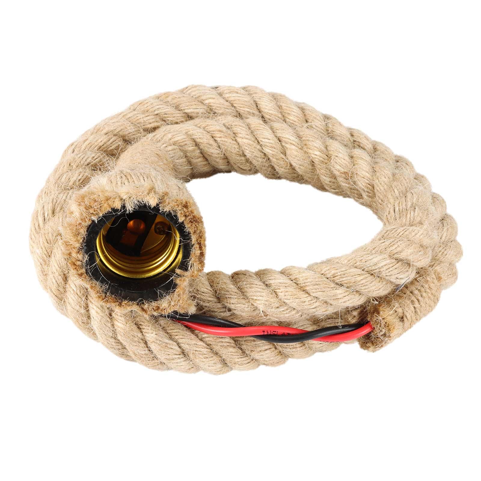 Weskjer E27 Lampada a sospensione con cavo di base, Konesky Vintage Canapa a fune a testa singola Lampade a sospensione Corda 3.3ft / 1M