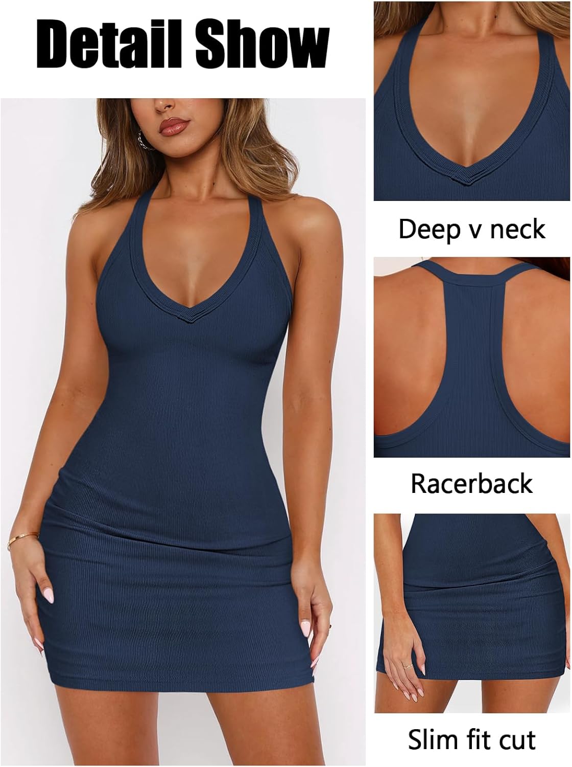 Womens Sexy Bodycon Dresses for Women Summer Ribbed Deep V Neck Mini Dress Going Out Tight Tank Short Dress - Image 4