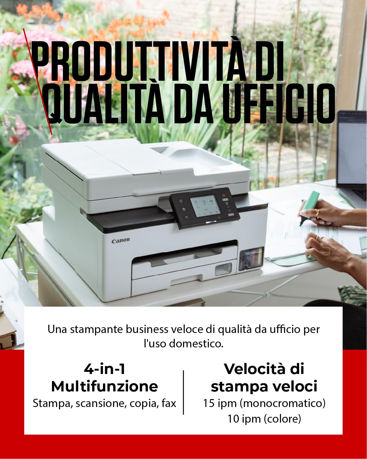Canon Stampante WiFi per Casa e Ufficio MAXIFY GX2051 - Stampante Multifunzione MegaTank con Scanner, Fax e Fotocopiatrice per Casa | Include 6 flaconi di inchiostro