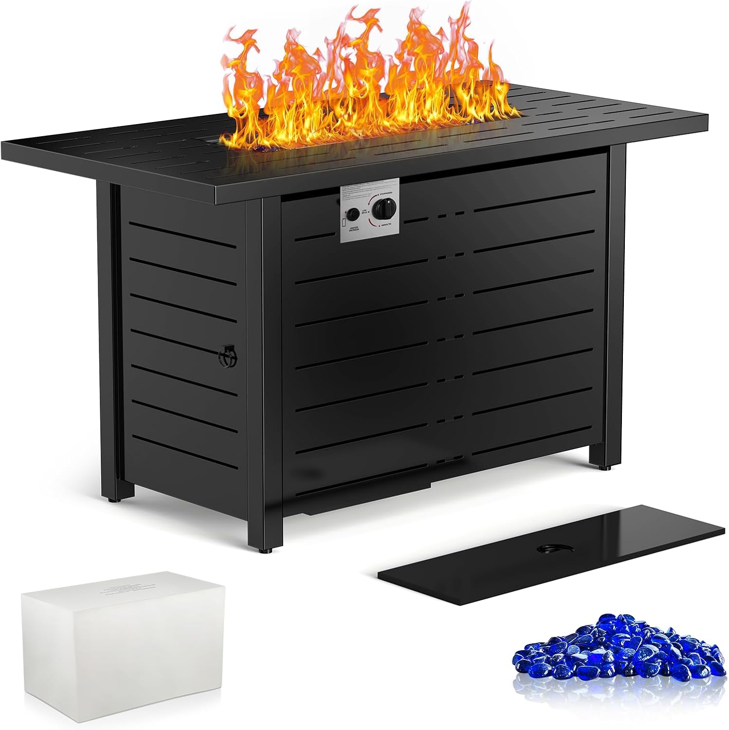 Xbeauty Propane Fire Pit Table, 42″ Outdoors Gas Fire Pit Table, 50,000 BTU Auto-Ignition Fire Tables with Lid, Outside Garden Backyard Deck Patio (Square)