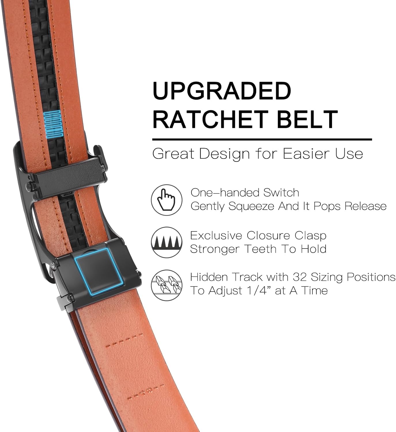 SENDEFN Men's Leather Belt - Automatic Ratchet Slide Buckle, Easy Trim-to-Fit Function, Packaged with Gift Box - Image 3