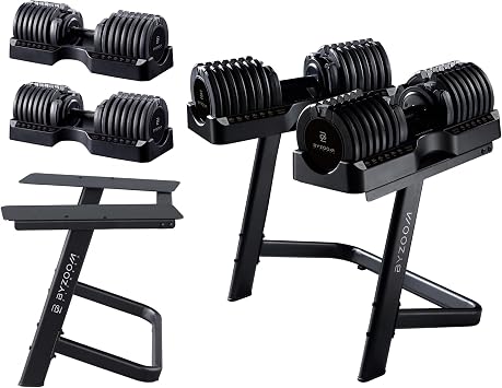 BYZOOM FITNESS 75LB Adjustable Dumbbell Set of 2 with Dumbbell Stand Bundle Set