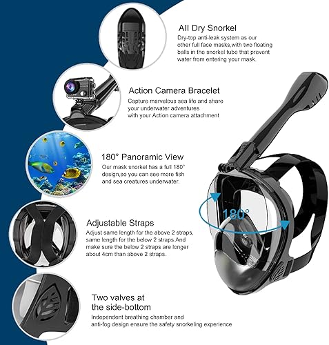 Miniatura 2 de Jwintee Full Face Snorkel Mask, Diving Mask for Kids and Adults,180 Panoramic View Snorkel Mask with Camera Mount, Safe Breathing, Anti-Leak&Anti-Fog