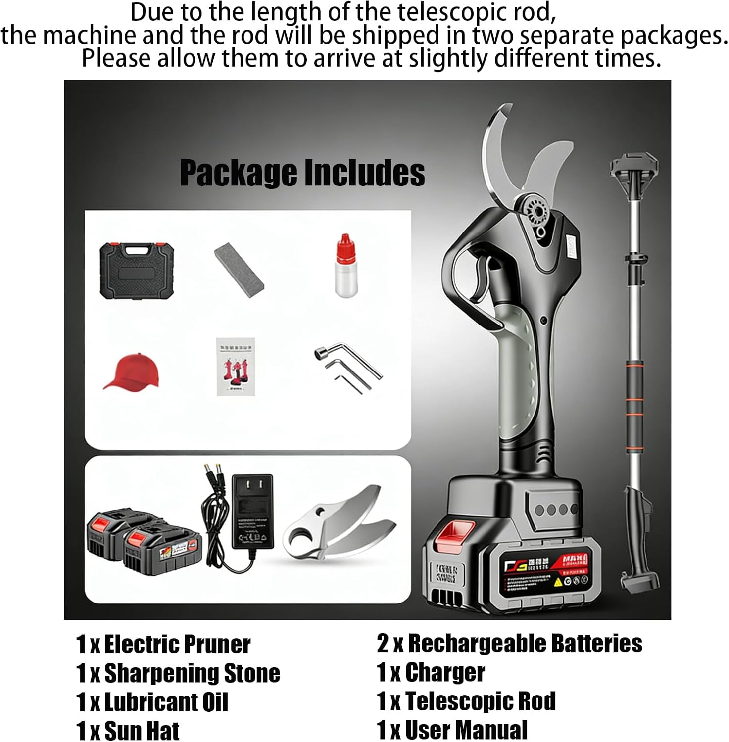 Heavy Duty Cordless Electric Pruning Shears, 4.2-7.1ft Telescoping Pole for High Branches, Brushless Motor, 2 Batteries & Charger Included