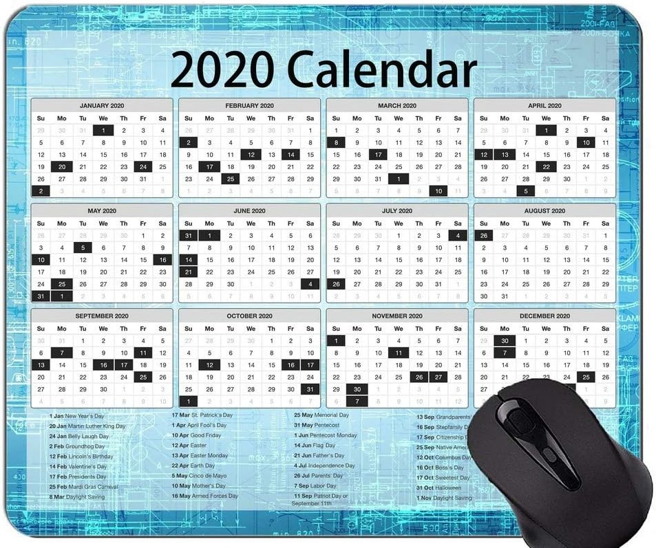 YENDOSTEEN 2020 Calendar Gaming Mouse Pad Custom,Circuit Formula Themed Mouse Pad With Stitched Edge